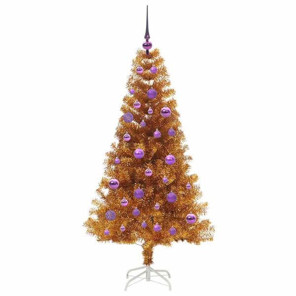 vidaXL Sapin de Noël avec 150 LED avec support Doré 150 cm PET