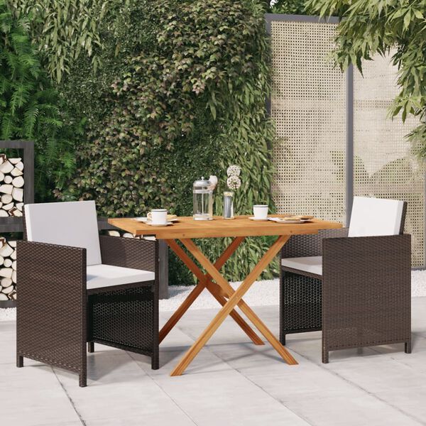 vidaXL Ensemble &agrave; manger de jardin et coussins 3 pcs Marron