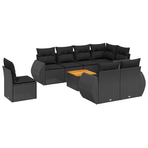 vidaXL Salon de jardin 9 pcs avec coussins noir r&eacute;sine tress&eacute;e