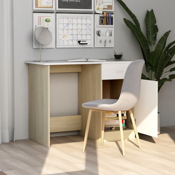 vidaXL Bureau Blanc et ch&ecirc;ne sonoma 100 x 50 x 76 cm Agglom&eacute;r&eacute;