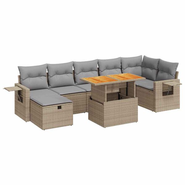vidaXL Salon de jardin avec coussins 5 pcs beige r&eacute;sine tress&eacute;e acacia