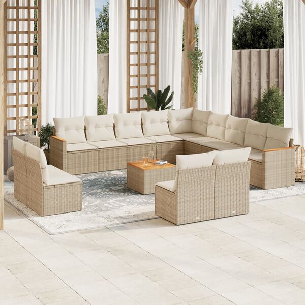 vidaXL Salon de jardin avec coussins 14 pcs beige r&eacute;sine tress&eacute;e