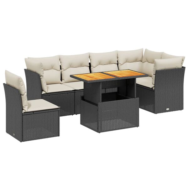 vidaXL Salon de jardin 7 pcs avec coussins noir r&eacute;sine tress&eacute;e