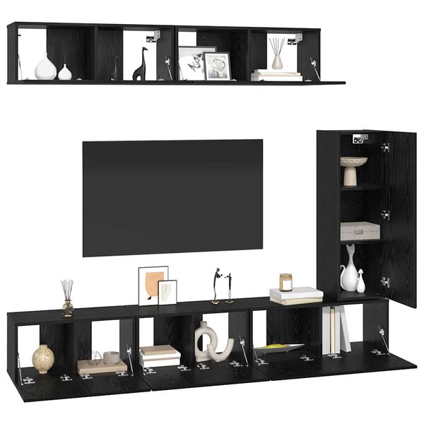 vidaXL Ensemble meuble TV 6 pcs Ch&ecirc;ne noir Bois d'ing&eacute;nierie