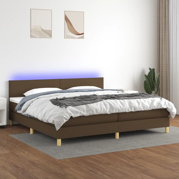 vidaXL Sommier &agrave; lattes de lit matelas et LED Marron fonc&eacute; 200x200 cm