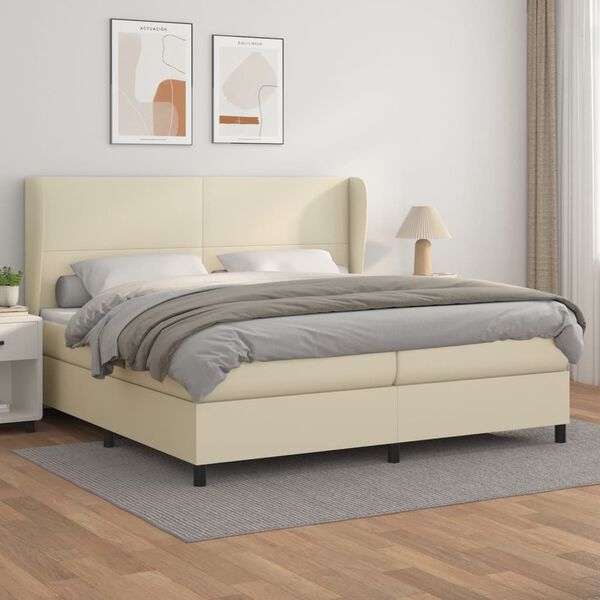 vidaXL Sommier &agrave; lattes de lit avec matelas Cr&egrave;me 200x200cm Similicuir