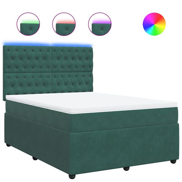 vidaXL Sommier &agrave; lattes de lit et matelas Vert fonc&eacute; 140x190cm Velours