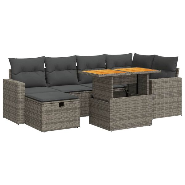 vidaXL Salon de jardin avec coussins 8 pcs gris r&eacute;sine tress&eacute;e acacia