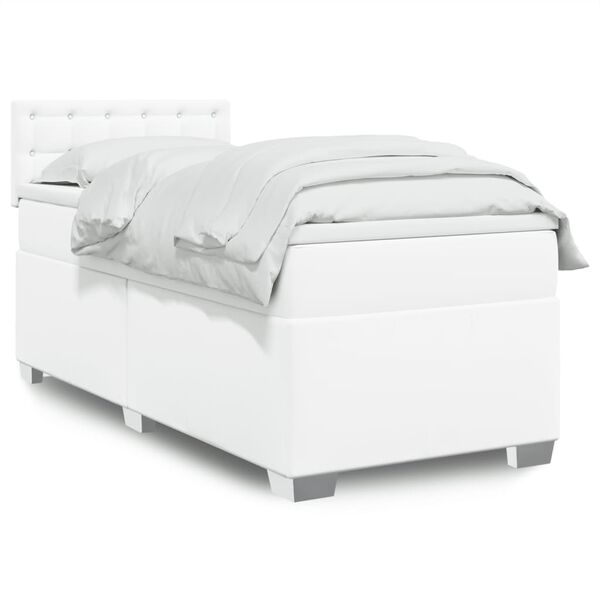 vidaXL Sommier &agrave; lattes de lit avec matelas Blanc 90x190 cm Similicuir