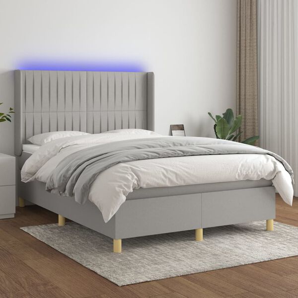 vidaXL Sommier &agrave; lattes de lit matelas LED Gris clair 140x190 cm Tissu