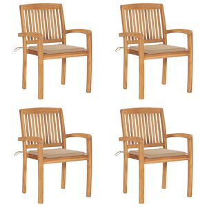vidaXL Chaises de jardin empilables avec coussins lot de 4 Teck solide