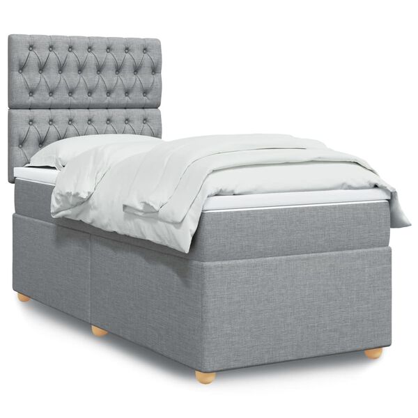 vidaXL Sommier &agrave; lattes de lit et matelas Gris clair 90x190 cm Tissu