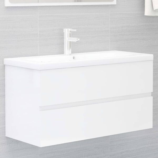 vidaXL Armoire d'évier avec lavabo intégré Blanc brillant