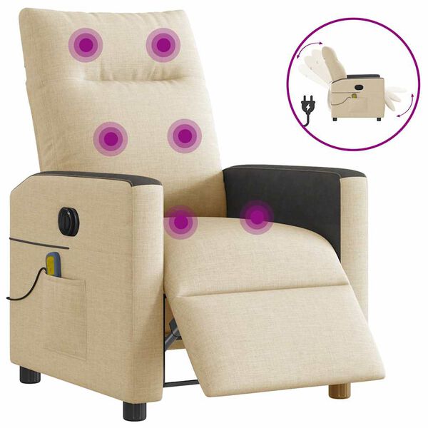 vidaXL Fauteuil inclinable de massage &eacute;lectrique cr&egrave;me tissu