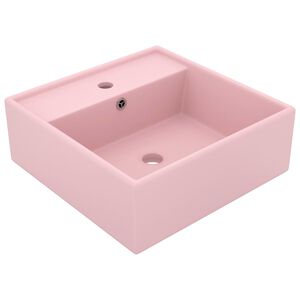 vidaXL Lavabo carr&eacute; de luxe &agrave; trop-plein Rose mat 41x41 cm C&eacute;ramique