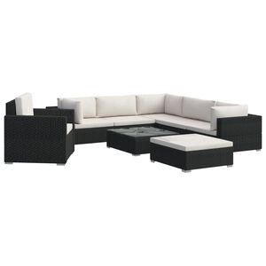 vidaXL Salon de jardin 8 pcs avec coussins r&eacute;sine tress&eacute;e noir
