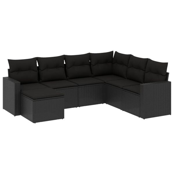 vidaXL Salon de jardin 7 pcs avec coussins noir r&eacute;sine tress&eacute;e