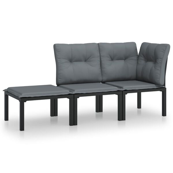 vidaXL Salon de jardin 3 pcs noir et gris résine tressée