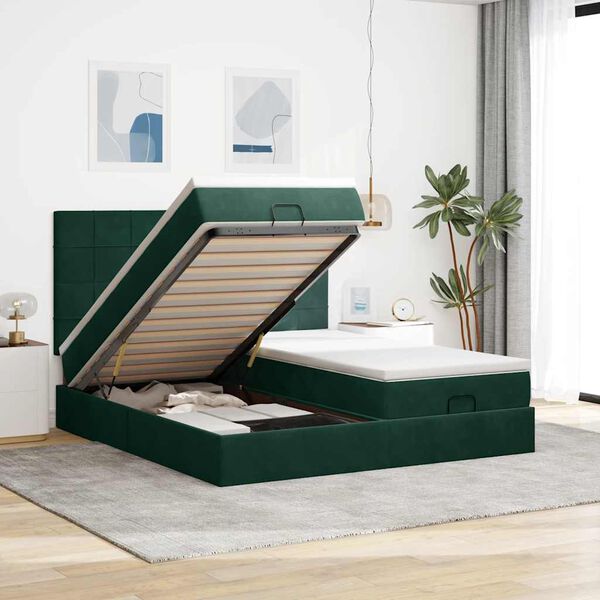 vidaXL Cadre de lit ottoman avec matelas vert foncé 160x200 cm velours