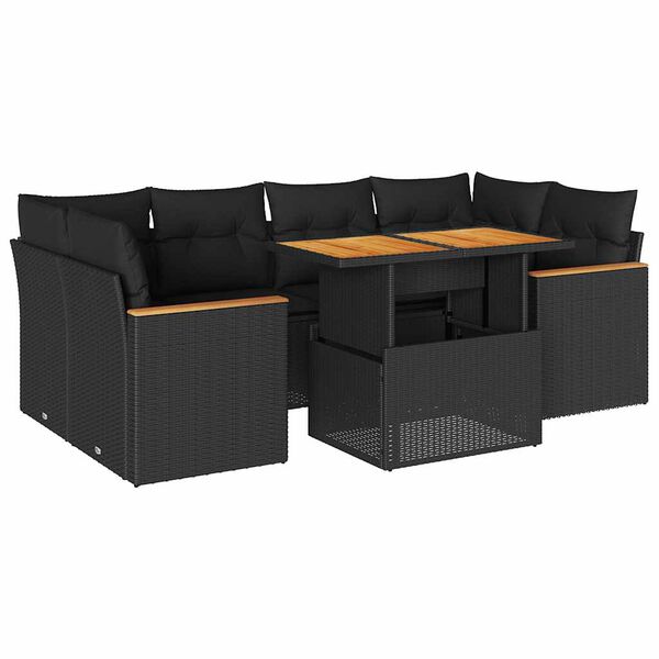 vidaXL Salon de jardin 6 pcs avec coussins noir r&eacute;sine tress&eacute;e acacia