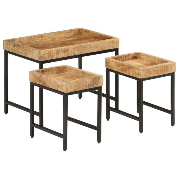 vidaXL Tables basses gigognes 3pcs bois de manguier massif brut et fer