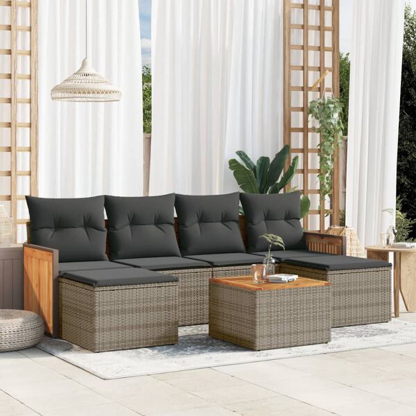 vidaXL Salon de jardin avec coussins 7 pcs gris r&eacute;sine tress&eacute;e