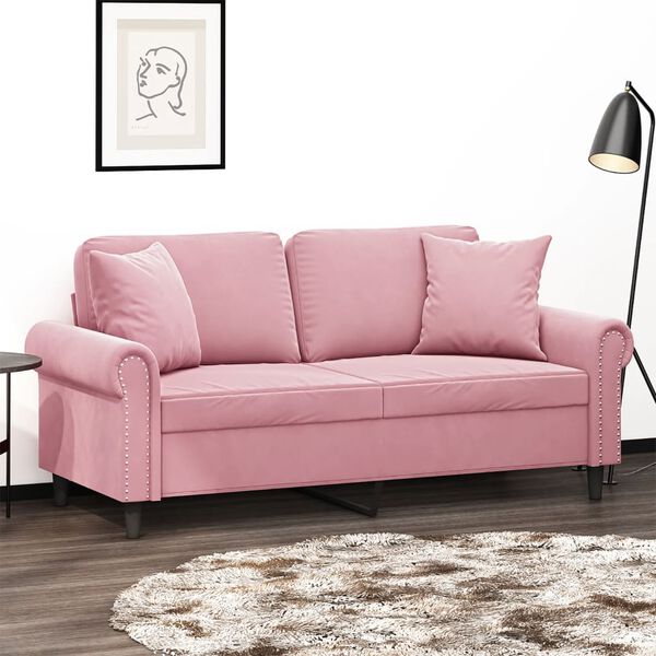 vidaXL Canap&eacute; 2 places avec oreillers d&eacute;coratifs rose 140 cm velours