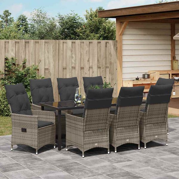 vidaXL Ensemble de salle &agrave; manger pour jardin 9 pcs Gris polyrotin
