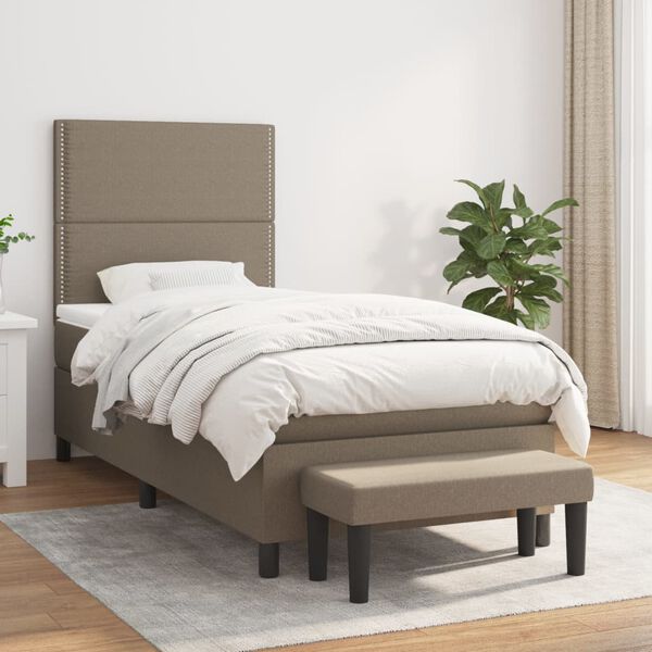 vidaXL Sommier &agrave; lattes de lit avec matelas Taupe 100x200 cm Tissu