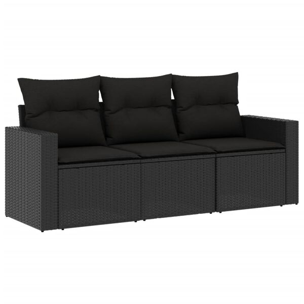 vidaXL Salon de jardin 3 pcs avec coussins noir r&eacute;sine tress&eacute;e