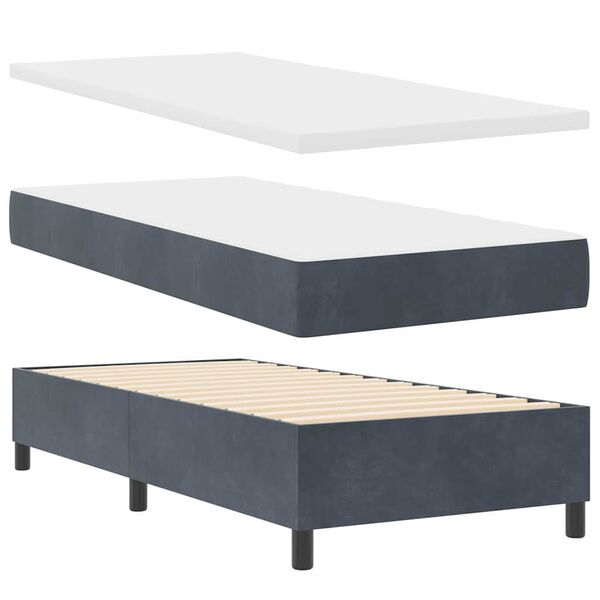 vidaXL Lit &agrave; ressorts avec matelas Gris fonc&eacute; 90 x 200 cm Velours