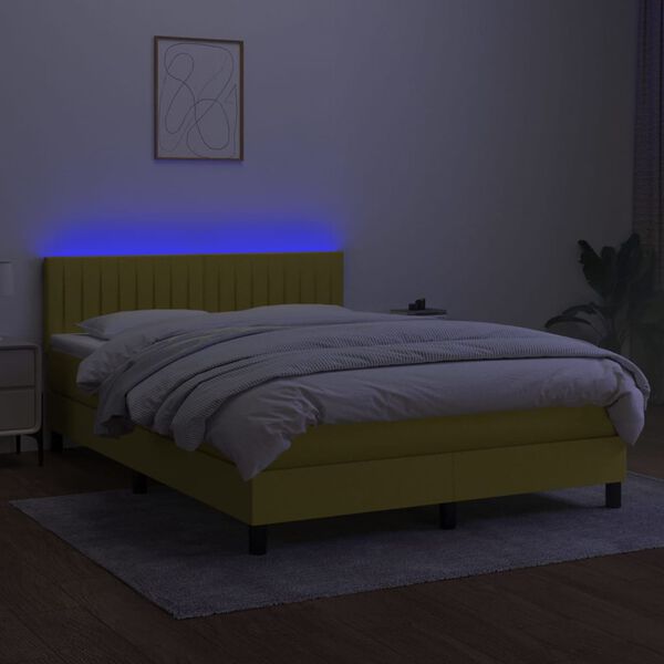 vidaXL Sommier &agrave; lattes de lit avec matelas LED Vert 140x190 cm Tissu