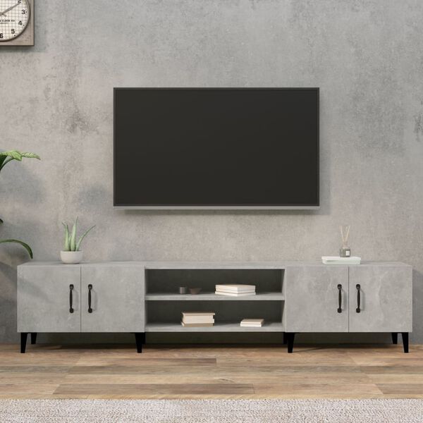 vidaXL Meuble TV gris b&eacute;ton 180x31,5x40 cm bois d'ing&eacute;nierie