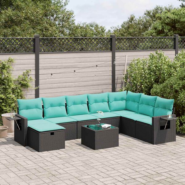 vidaXL Salon de jardin 8 pcs avec coussins noir r&eacute;sine tress&eacute;e