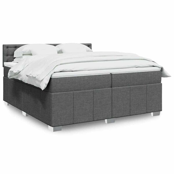 vidaXL Sommier &agrave; lattes de lit avec matelas Gris fonc&eacute; 200x200cm Tissu