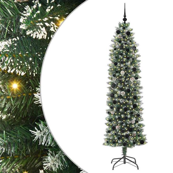 vidaXL Arbre de No&euml;l artificiel slim avec 300 LED Vert et blanc 210 cm