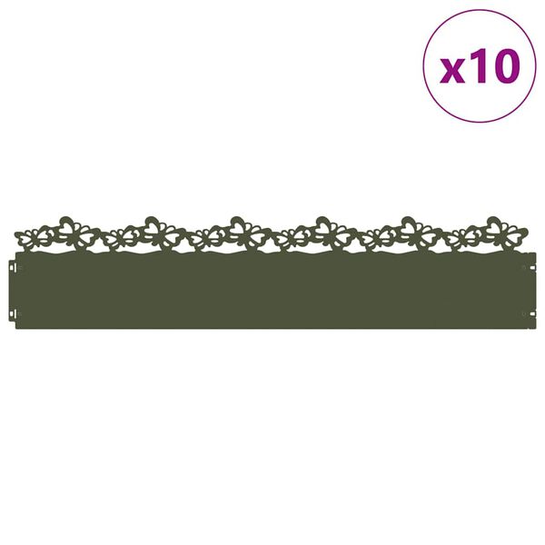 vidaXL Bordures de pelouse 10 pcs Vert olive 103 x 0,05 x 22 cm Acier