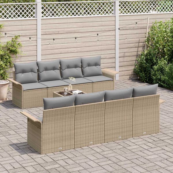 vidaXL Ensemble de canap&eacute; de jardin 9 pcs Beige et gris polyrotin