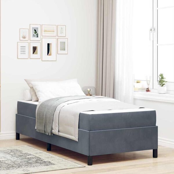 vidaXL Cadre de lit avec matelas Gris foncé 90 x 200 cm tissu