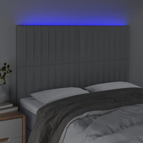 vidaXL T&ecirc;te de lit &agrave; LED Gris clair 144x5x118/128 cm Tissu