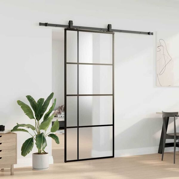 vidaXL Porte coulissante kit de quincaillerie noir 90x205 cm verre ESG