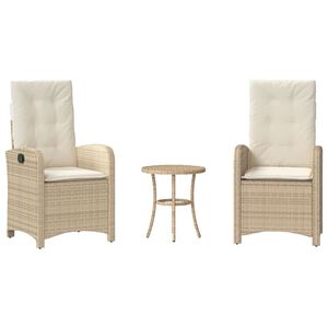 vidaXL Ensemble de bistro 3 pcs avec coussins beige r&eacute;sine tress&eacute;e