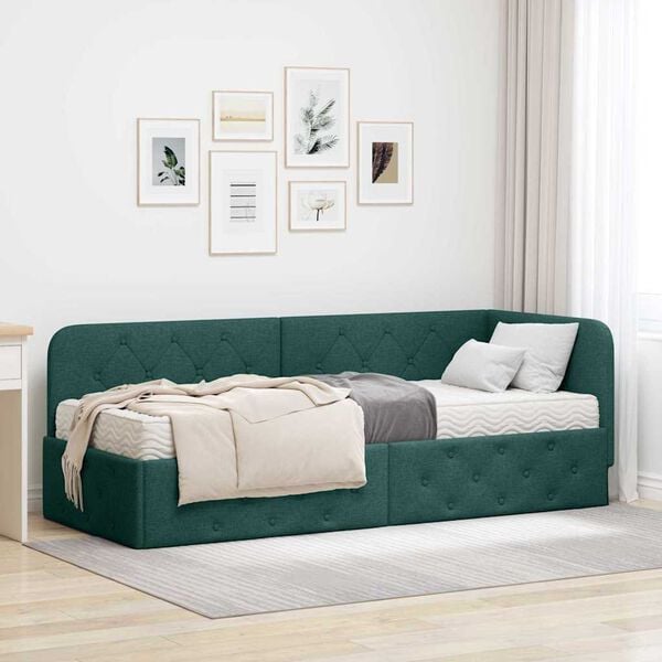 vidaXL Cadre de lit d'angle Vert fonc&eacute; 80 x 200 cm tissu