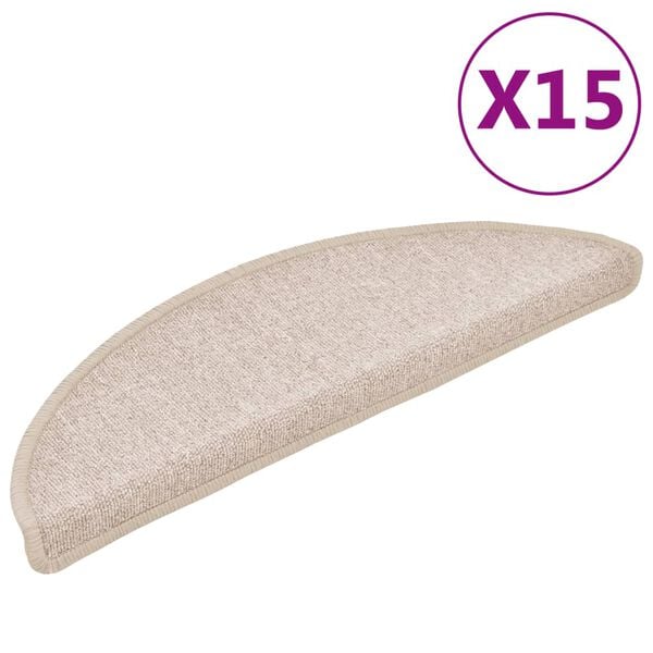 vidaXL Tapis d'escalier 15 pi&egrave;ces 56 x 17 x 3 cm Taupe Demi-rond