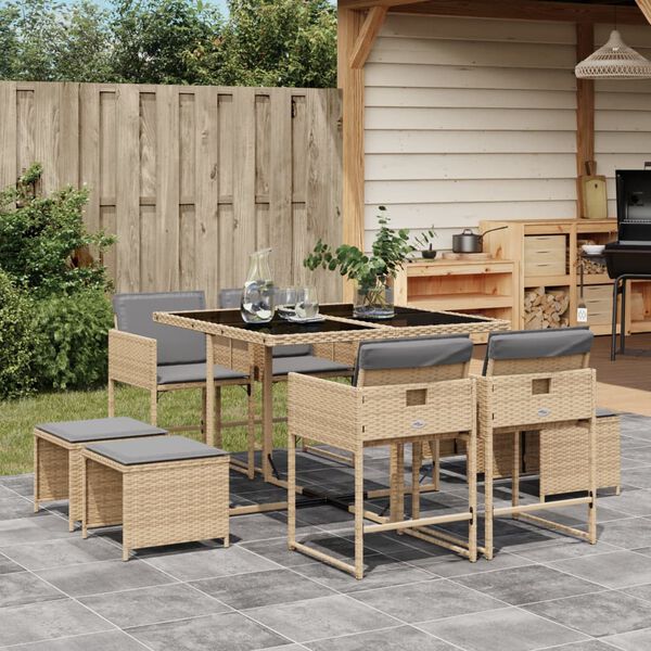 vidaXL Ensemble &agrave; manger de jardin et coussins 9 pcs m&eacute;lange beige