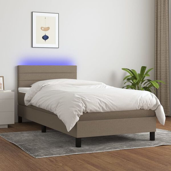 vidaXL Sommier &agrave; lattes de lit avec matelas LED Taupe 90x200 cm Tissu
