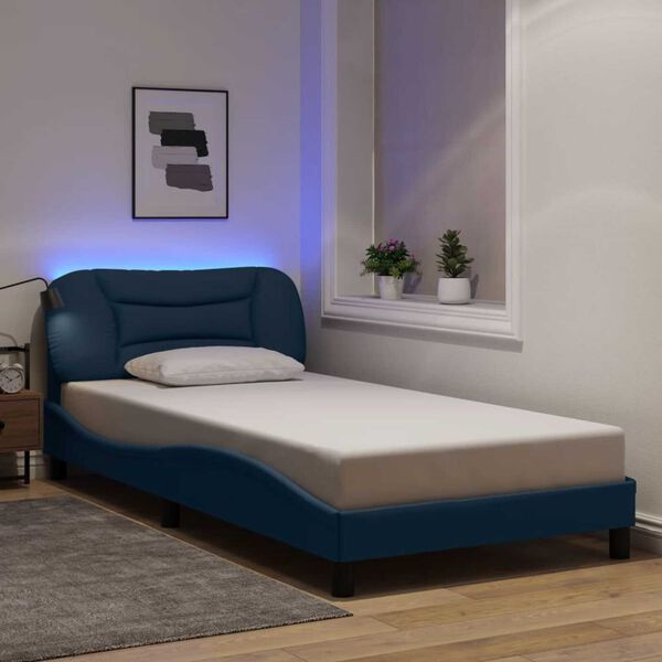 vidaXL Cadre de lit avec LED sans matelas Hvar bleu 100x200 cm tissu
