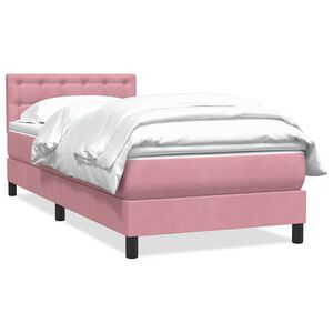 vidaXL Sommier &agrave; lattes de lit avec matelas rose 90x210 cm velours