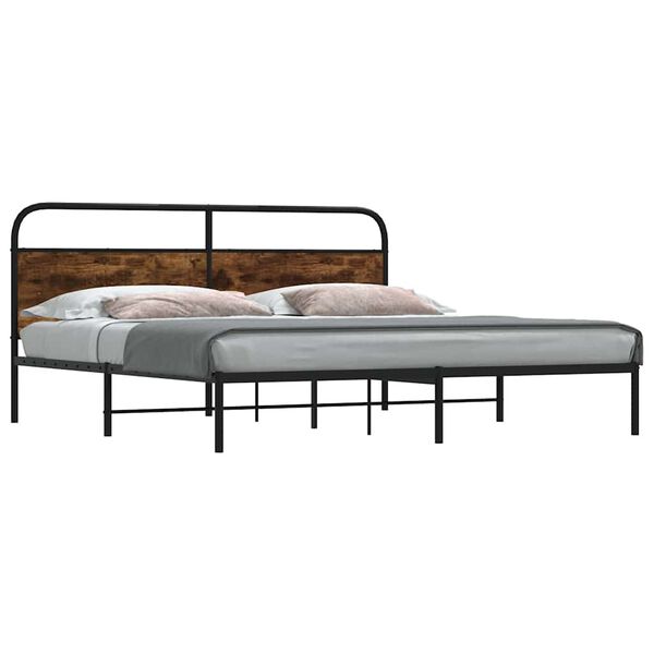 vidaXL Cadre de lit en m&eacute;tal sans matelas ch&ecirc;ne fum&eacute; 200x200 cm