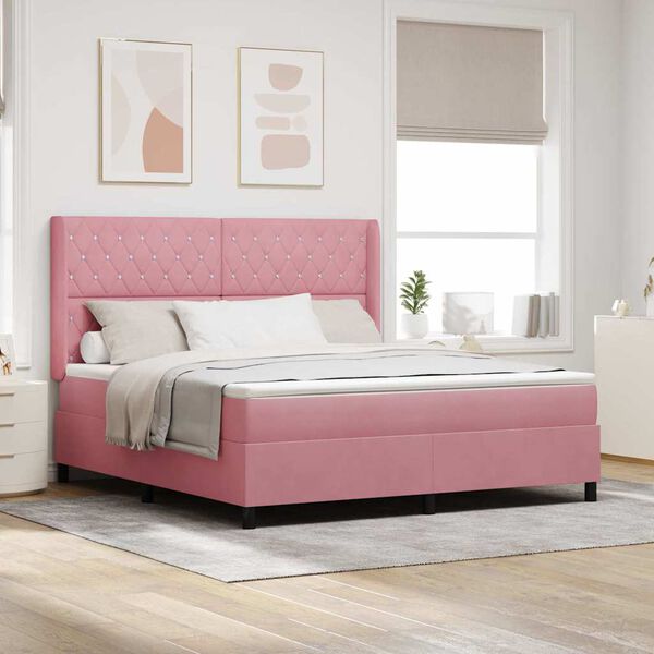 vidaXL Lit &agrave; ressorts avec matelas avec LED Rose 180 x 200 cm Velours